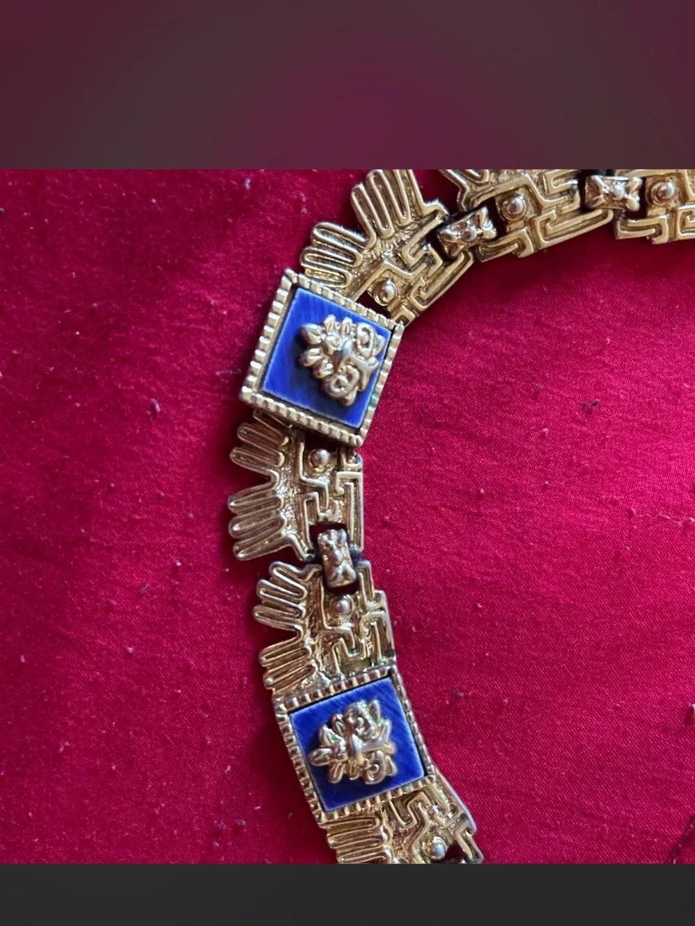 Salvador Terán MARBEL blue gold Inca Aztec gold plated necklace 18 inch